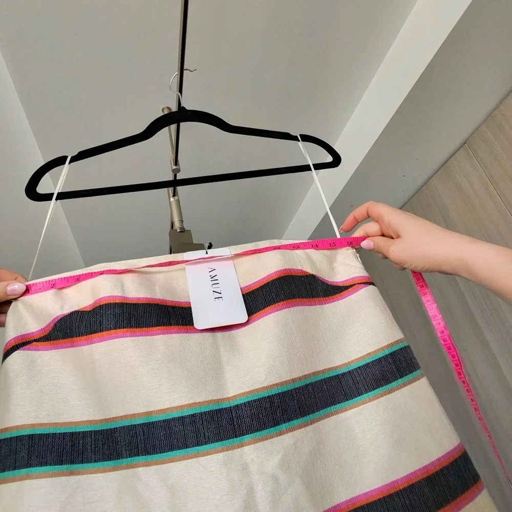 Cienne New York The Michele Cotton Striped Mini Dress Beige Multi NWT Size 8 - Picture 11 of 11
